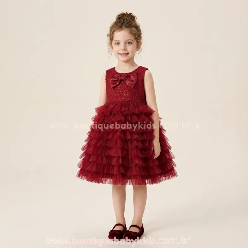Vestido Infantil de Festa Luxo Vermelho com Babados – Rubi Rouge - Boutique Baby Kids