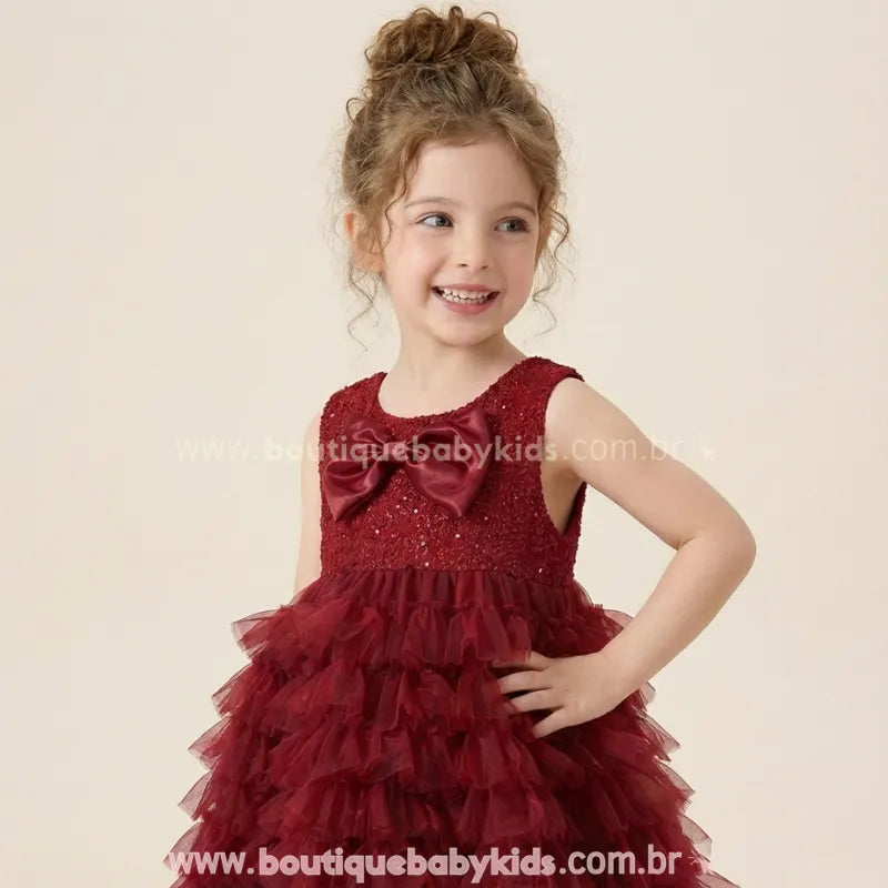 Vestido Infantil de Festa Luxo Vermelho com Babados – Rubi Rouge - Boutique Baby Kids