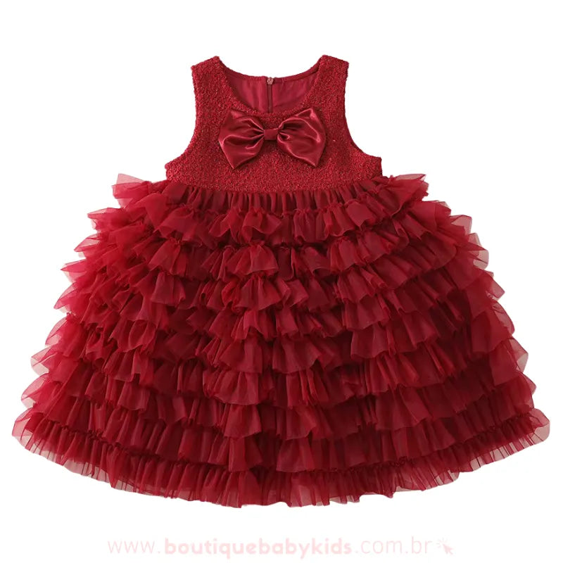 Vestido Infantil de Festa Luxo Vermelho com Babados – Rubi Rouge - Boutique Baby Kids