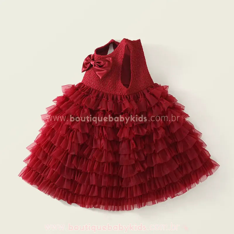 Vestido Infantil de Festa Luxo Vermelho com Babados – Rubi Rouge - Boutique Baby Kids