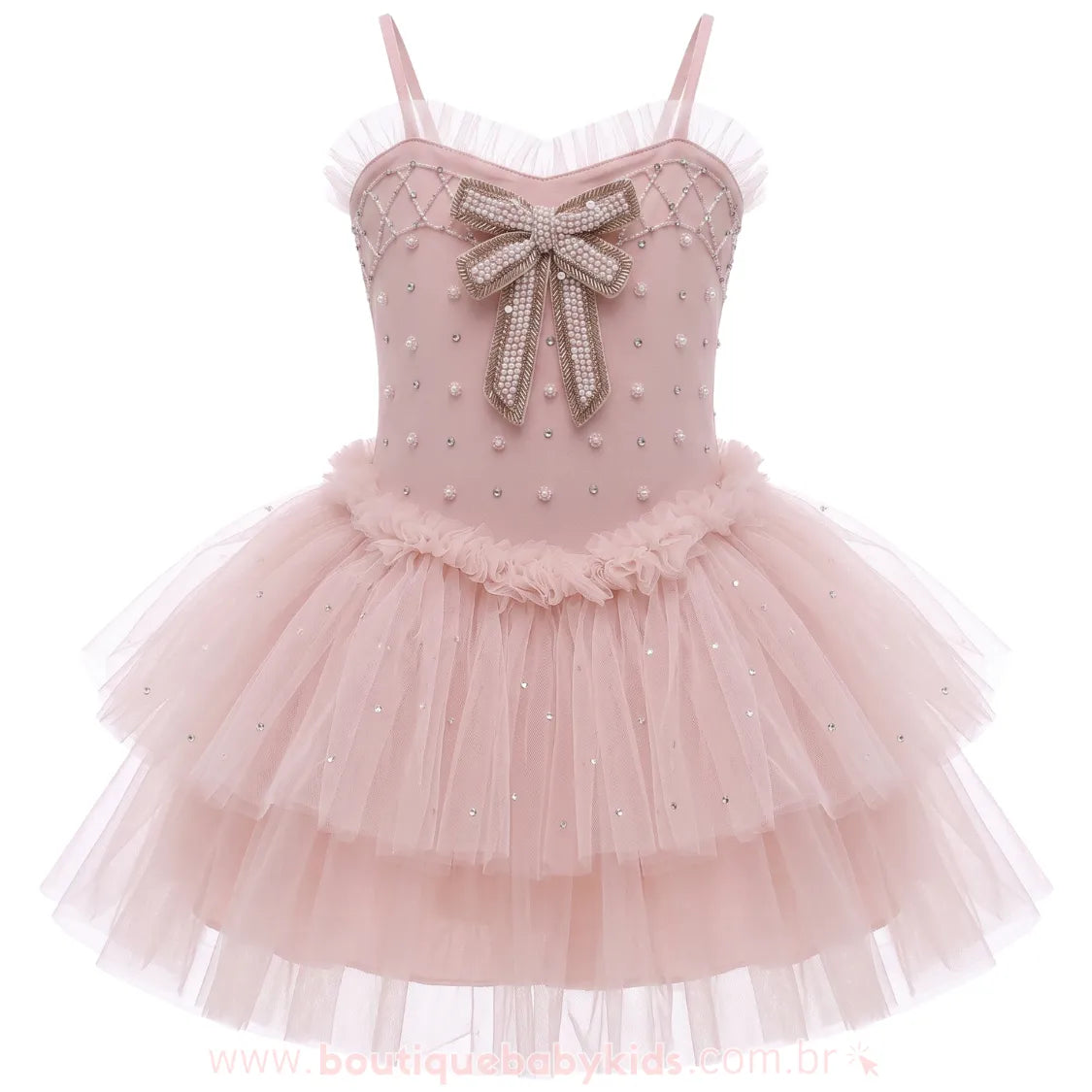 Vestido Infantil Sonho de Bailarina em Tule com Pérolas Rosa Luxo - Boutique Baby Kids