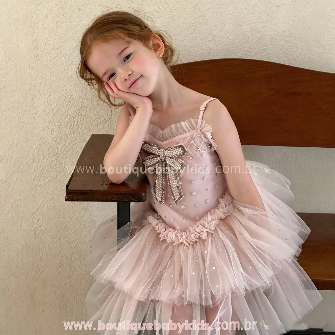 Vestido Infantil Sonho de Bailarina em Tule com Pérolas Rosa Luxo - Boutique Baby Kids