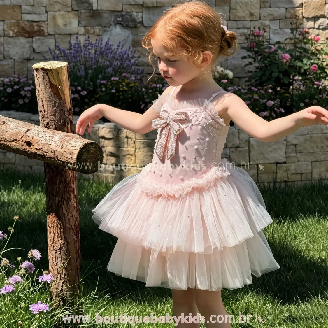 Vestido Infantil Sonho de Bailarina em Tule com Pérolas Rosa Luxo - Boutique Baby Kids