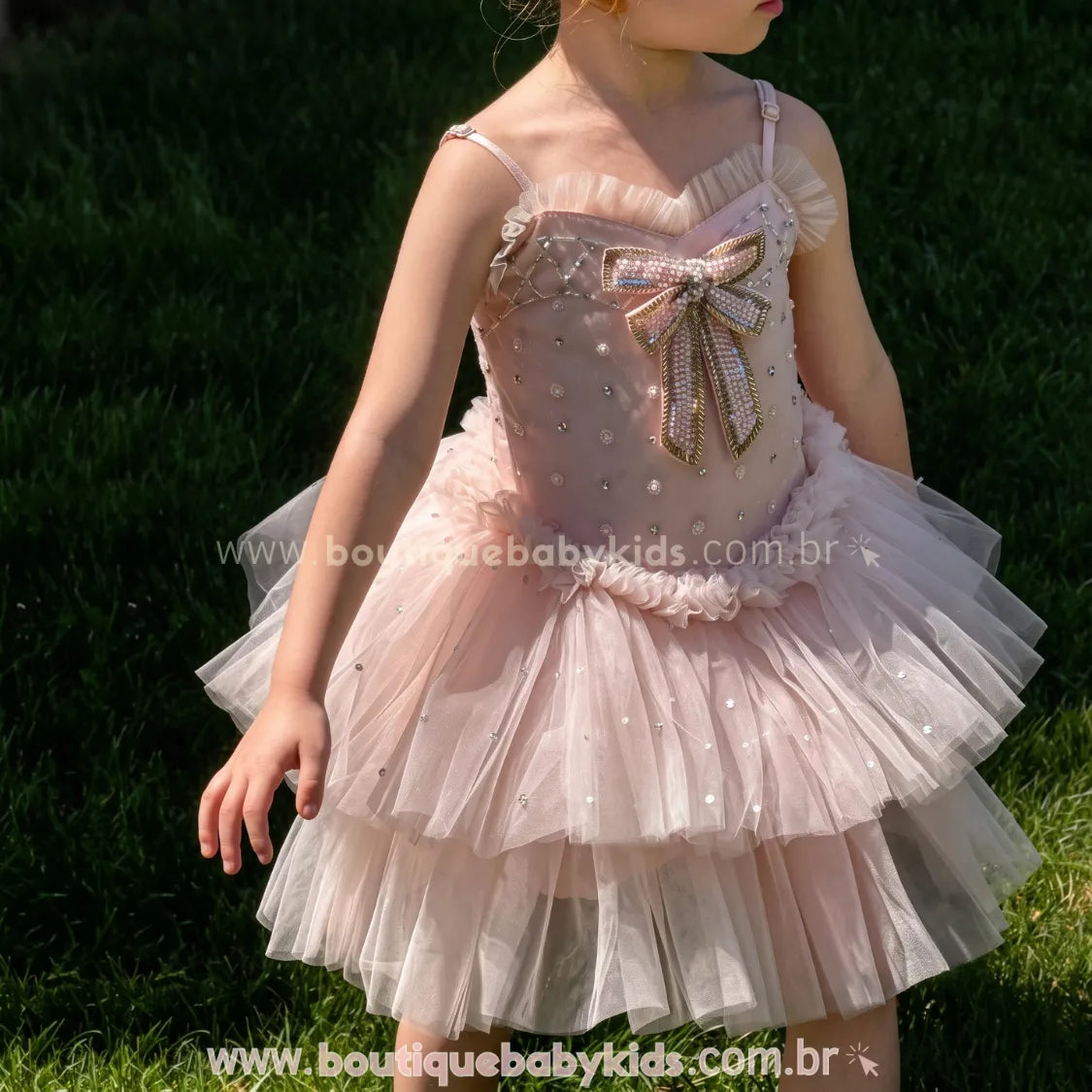 Vestido Infantil Sonho de Bailarina em Tule com Pérolas Rosa Luxo - Boutique Baby Kids