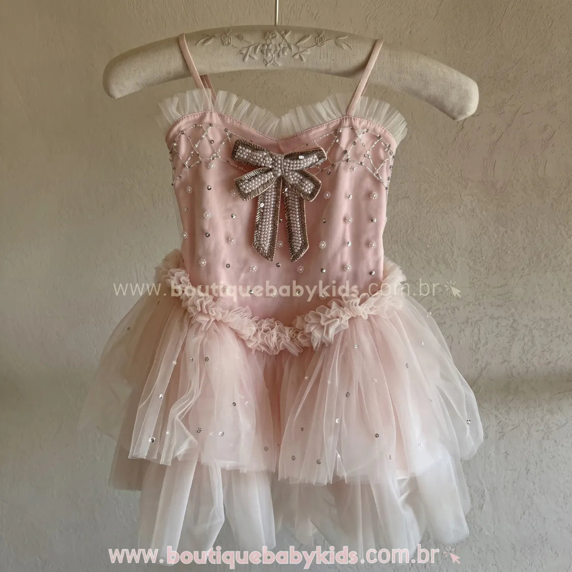 Vestido Infantil Sonho de Bailarina em Tule com Pérolas Rosa Luxo - Boutique Baby Kids