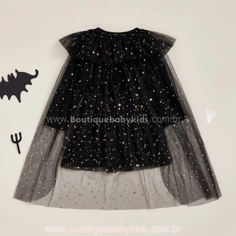 Vestido Infantil Gatinha Mística com Capa