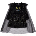 Vestido Infantil Temático de Halloween Gatinha Mística com Capa de Tule Preto - Boutique Baby Kids