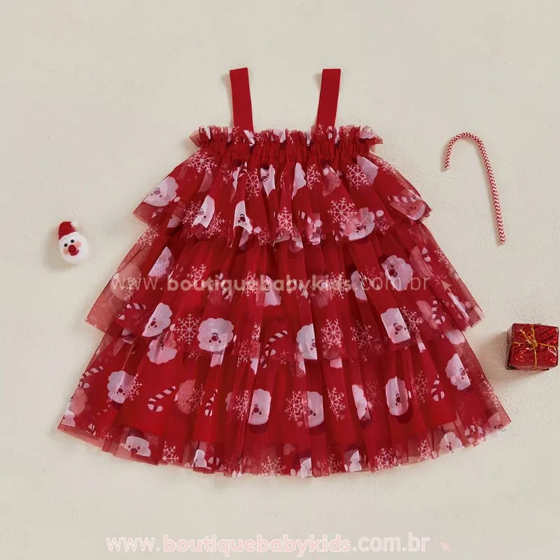 Vestido Infantil de Natal Temático Papai Noel Tule Vermelho - Boutique Baby Kids