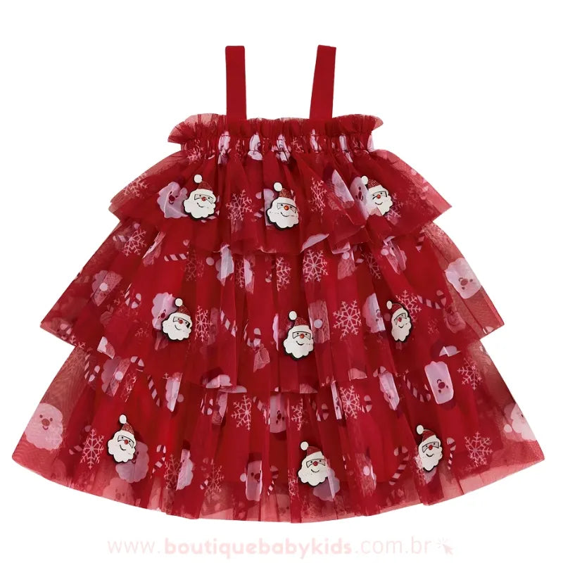 Vestido Infantil de Natal Temático Papai Noel Tule Vermelho - Boutique Baby Kids