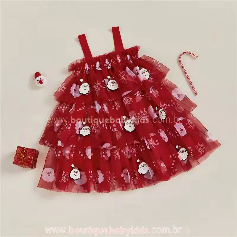 Vestido Infantil de Natal Temático Papai Noel Tule Vermelho - Boutique Baby Kids