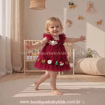 Vestido Infantil Tule Encanto Natalino com Apliques Vermelho - Boutique Baby Kids