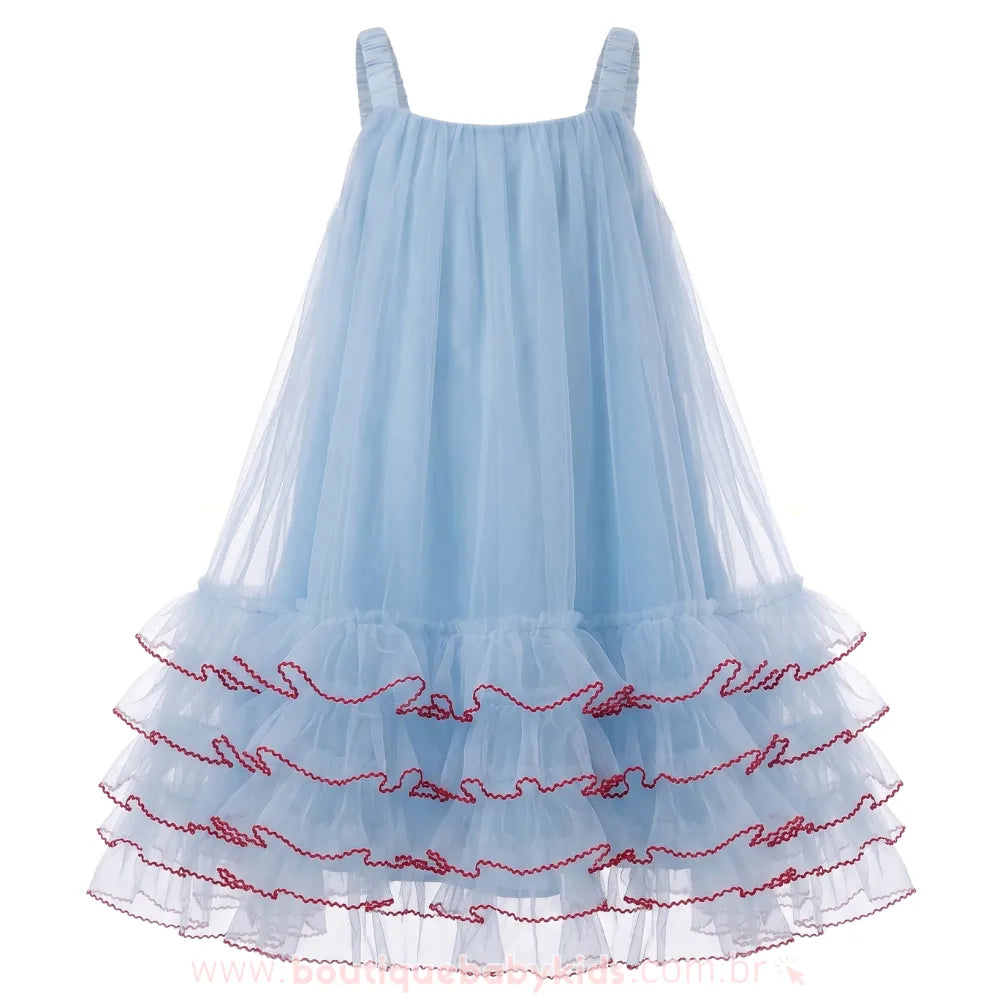 Vestido Infantil Petit Ciel Azul Delicado com Tule e Babados - Boutique Baby Kids