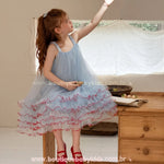 Vestido Infantil Petit Ciel Azul Delicado com Tule e Babados - Boutique Baby Kids
