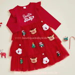 Vestido Infantil Tule 'Santa Baby' com Apliques de Natal Vermelho - Boutique Baby Kids