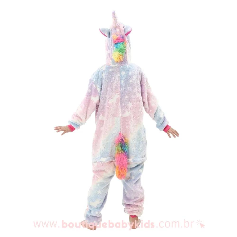 Pijama Infantil Kigurumi Fantasia Brilha no Escuro Unicórnio