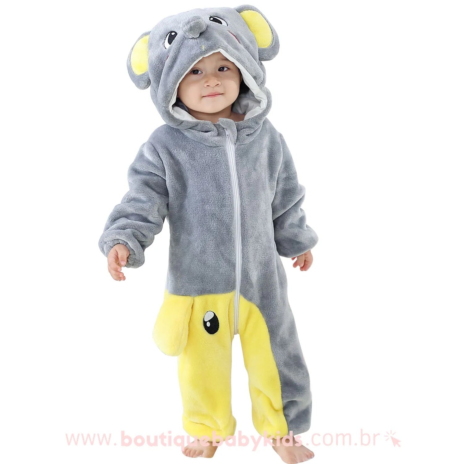 Macacão Bebê Inverno Fantasia Elefante Cinza - Frete Grátis - Boutique Baby Kids