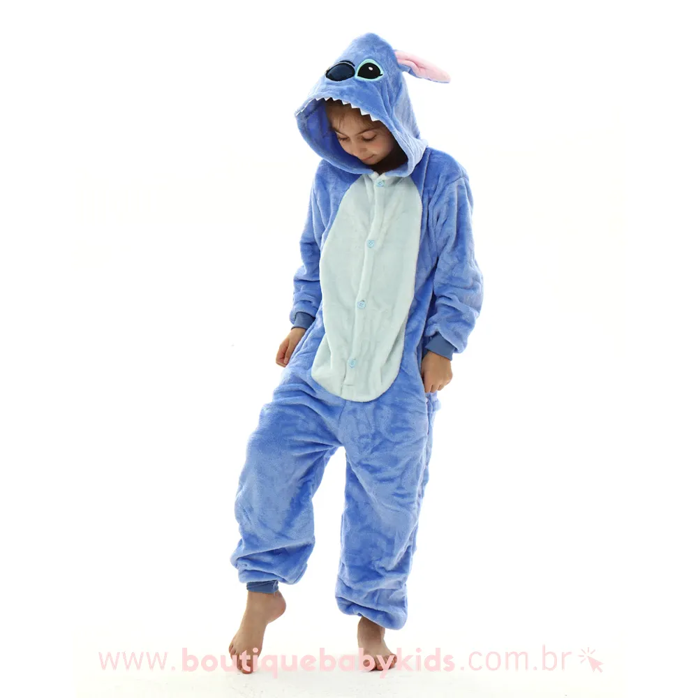 Macacão Pijama Infantil Fantasia Stitch Azul - 3 a 12 Anos - Frete Grátis - Boutique Baby Kids