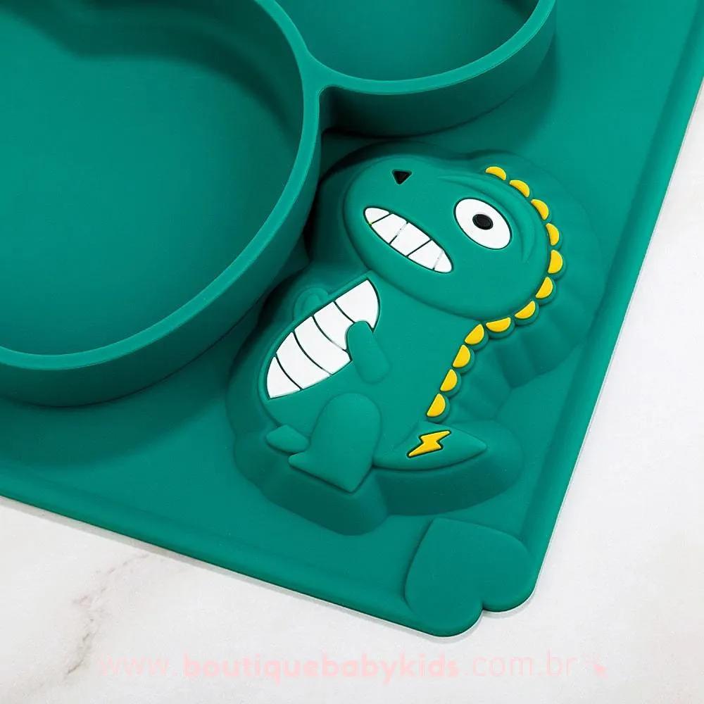 Prato de Silicone Dinossauro com Divisórias Verde - Introdução Alimentar - Boutique Baby Kids 