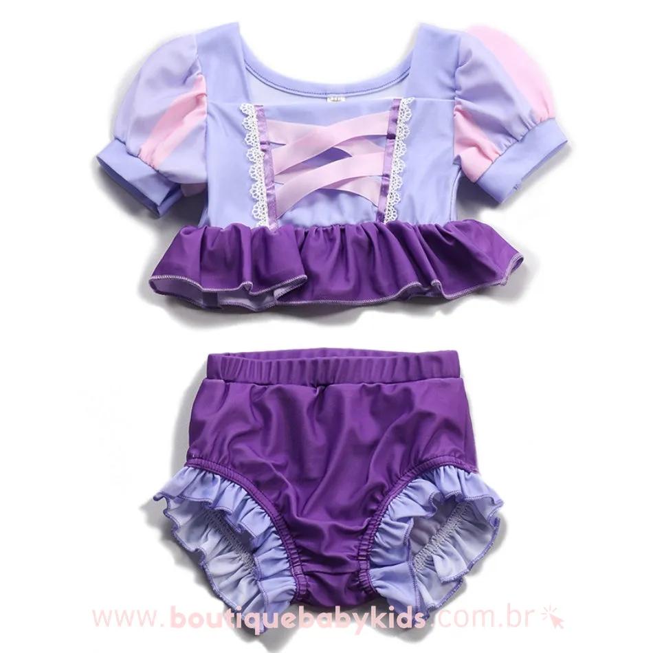 Biquíni Infantil Disney Princesa Rapunzel Lilás - Boutique Baby Kids
