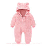Macacão Bebê Ursinho Pelúcia com Capuz Rosa - Boutique Baby Kids
