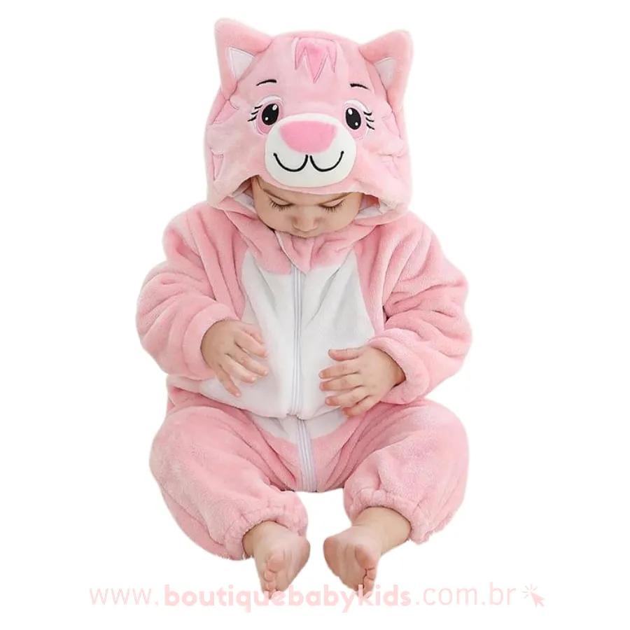 Macacão Bebê Inverno Fantasia Gatinha Rosa - Frete Grátis - Boutique Baby Kids