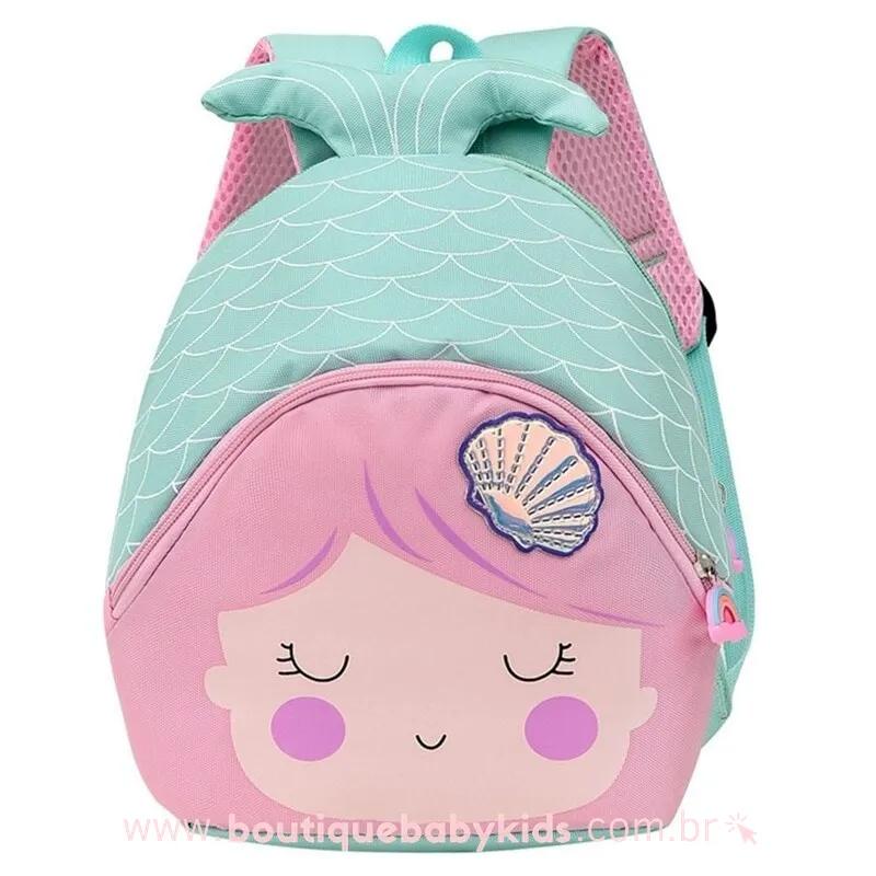 Mochila Infantil Princesa Pequena Sereia Ariel Verde - Frete Grátis - Boutique Baby Kids