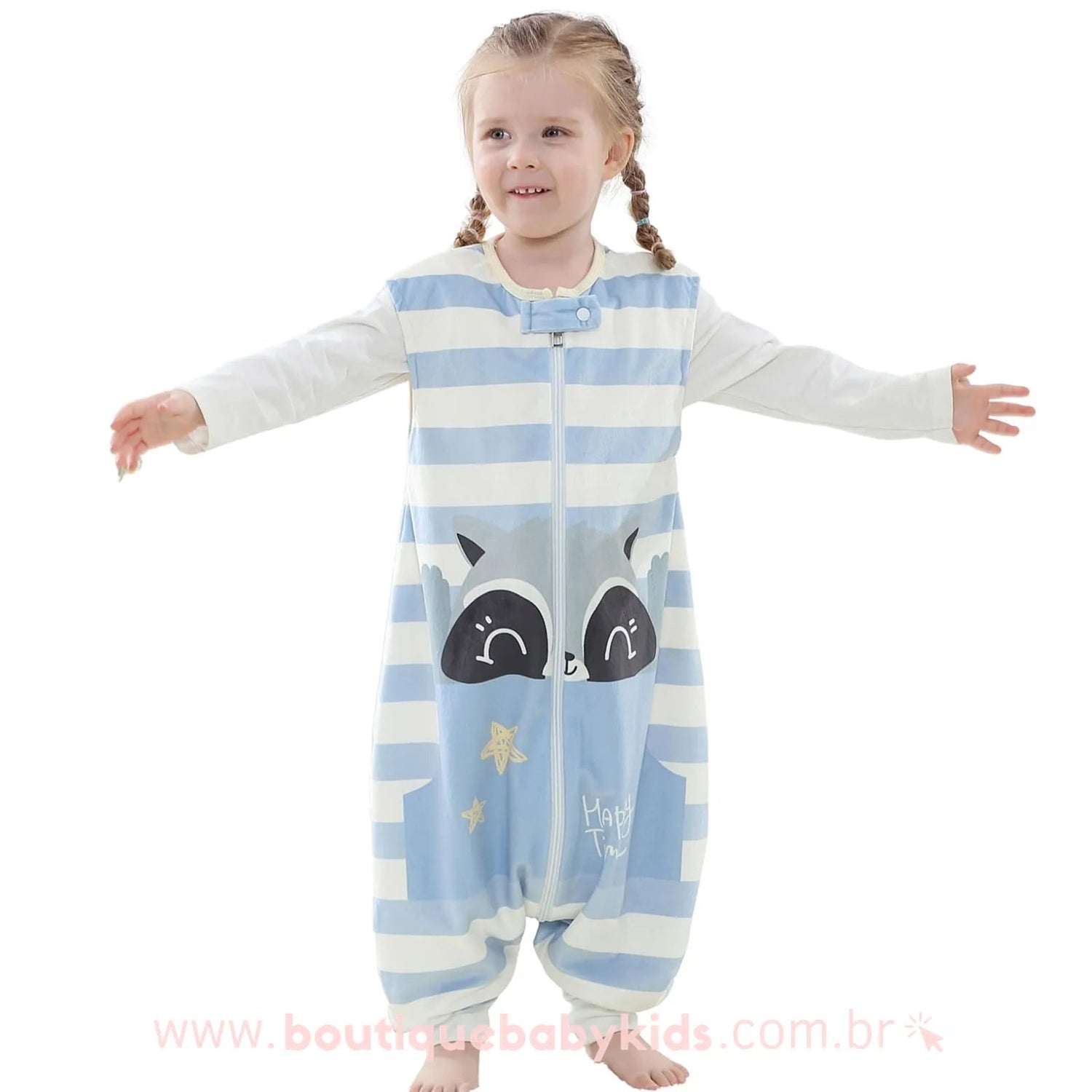 Saco de Dormir Infantil Guaxinim Azul - 1 a 6 Anos - Frete Grátis - Boutique Baby Kids