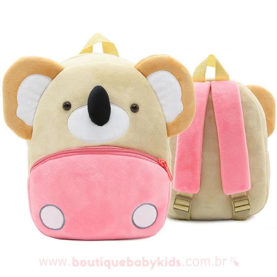 Mochila Infantil Costas Peluciada Bichinho Coala Rosa - Boutique Baby Kids