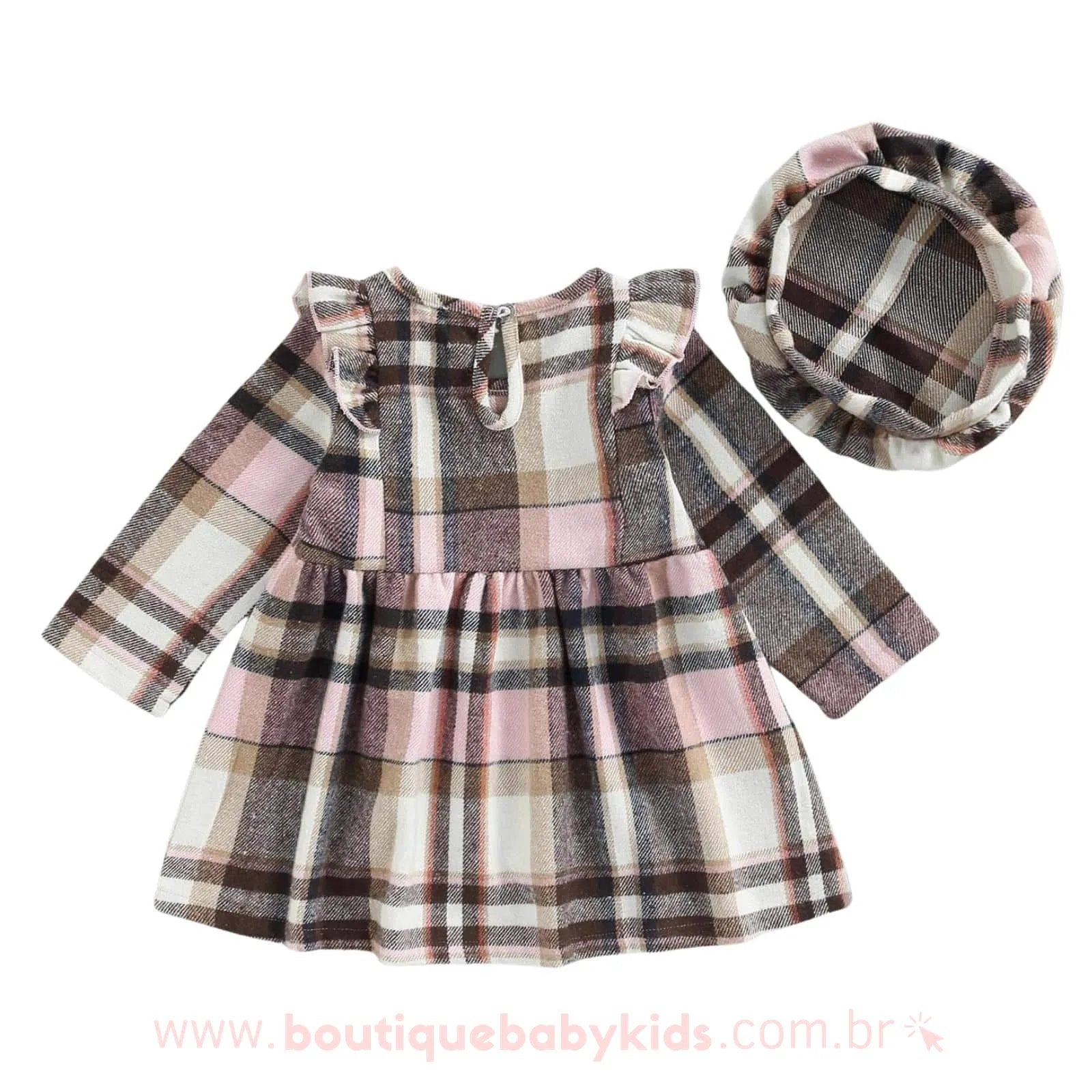Vestido xadrez rosa infantil vintage retro gode regata luxo