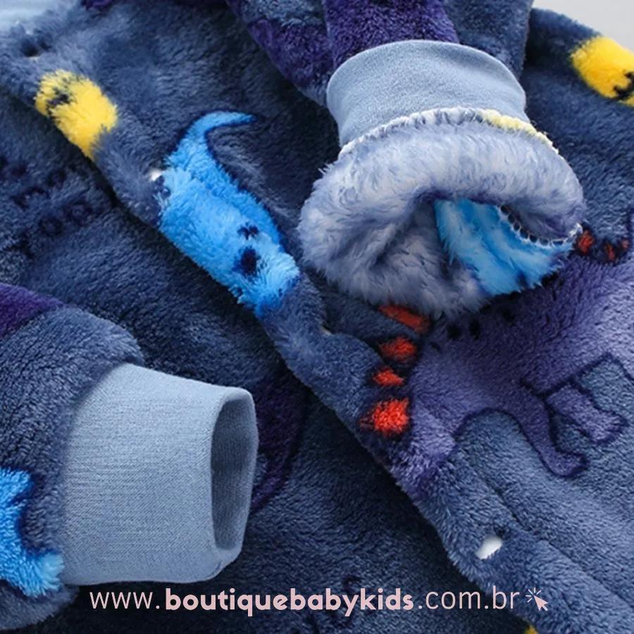 Macacão Bebê Plush Estampa Dinossauros Azul Marinho - Boutique Baby Kids