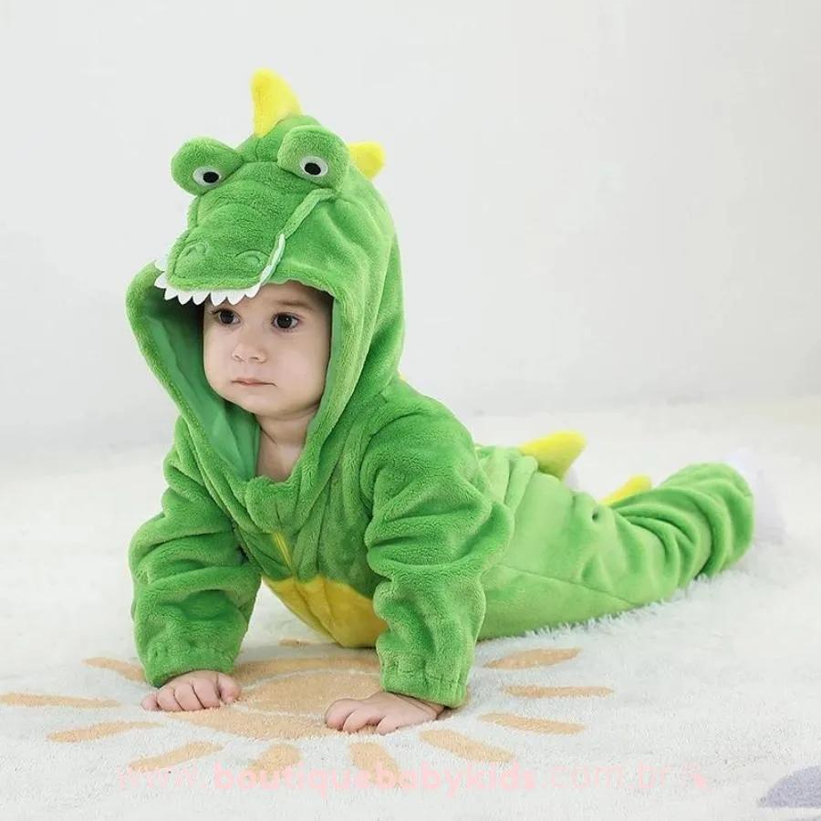Macacão Bebê Inverno Fantasia Bichinho Crocodilo Verde - Boutique Baby Kids