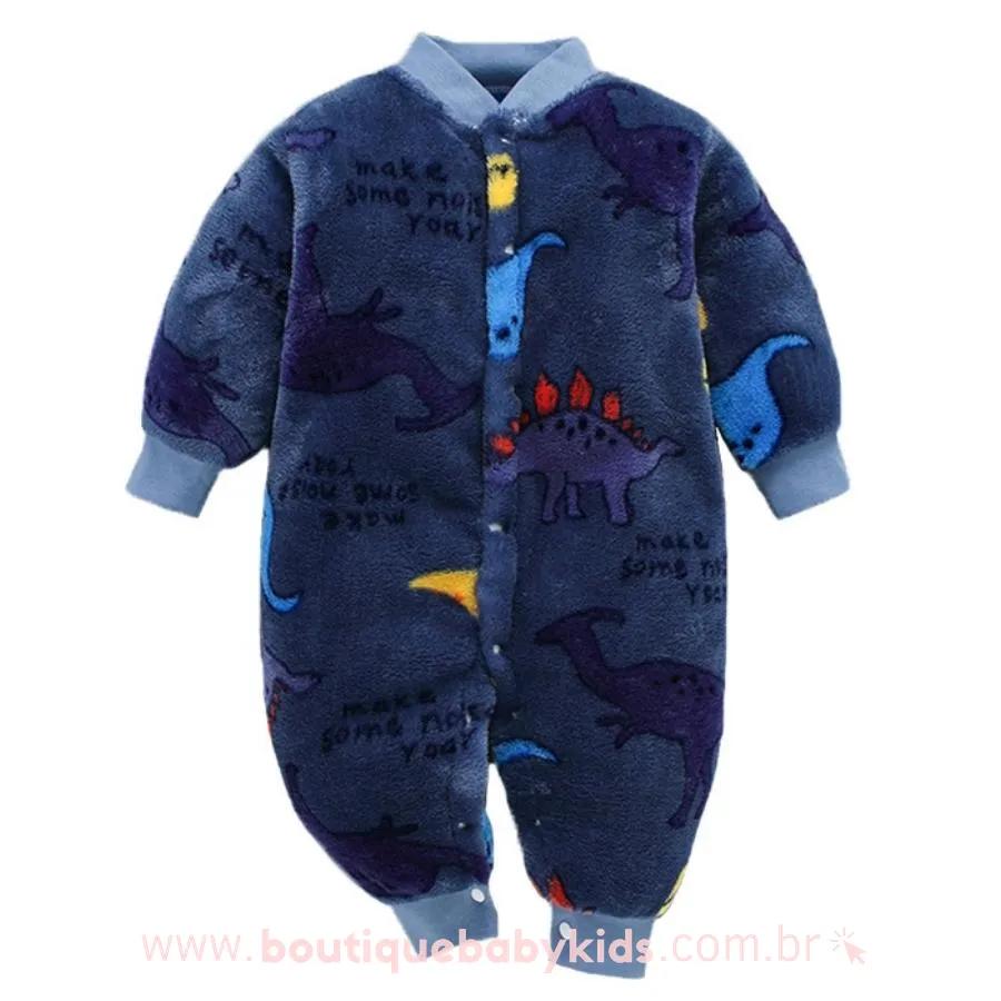 Macacão Bebê Plush Estampa Dinossauros Azul Marinho - Boutique Baby Kids