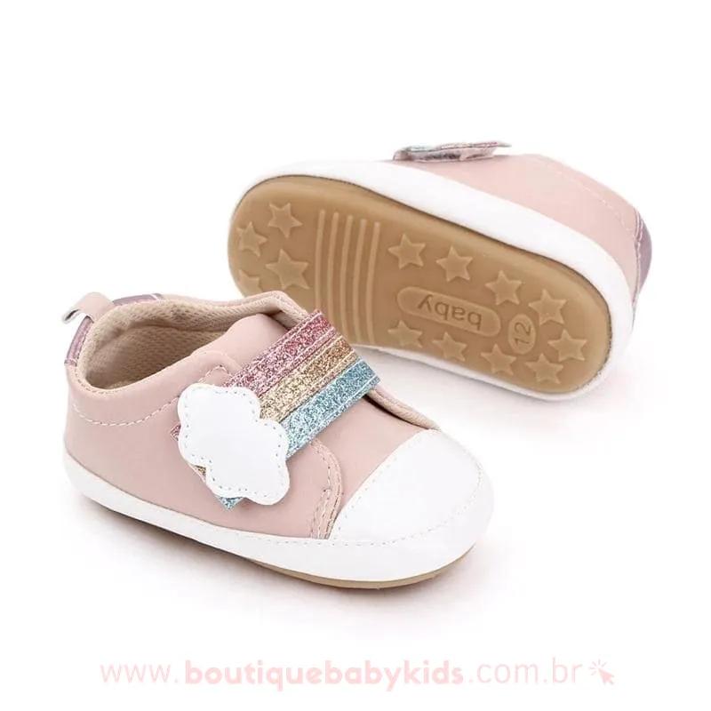 Tênis Bebê Primeiros Passos Arco-Íris Rosa - 0 a 18 meses - Frete Grátis - Boutique Baby Kids 