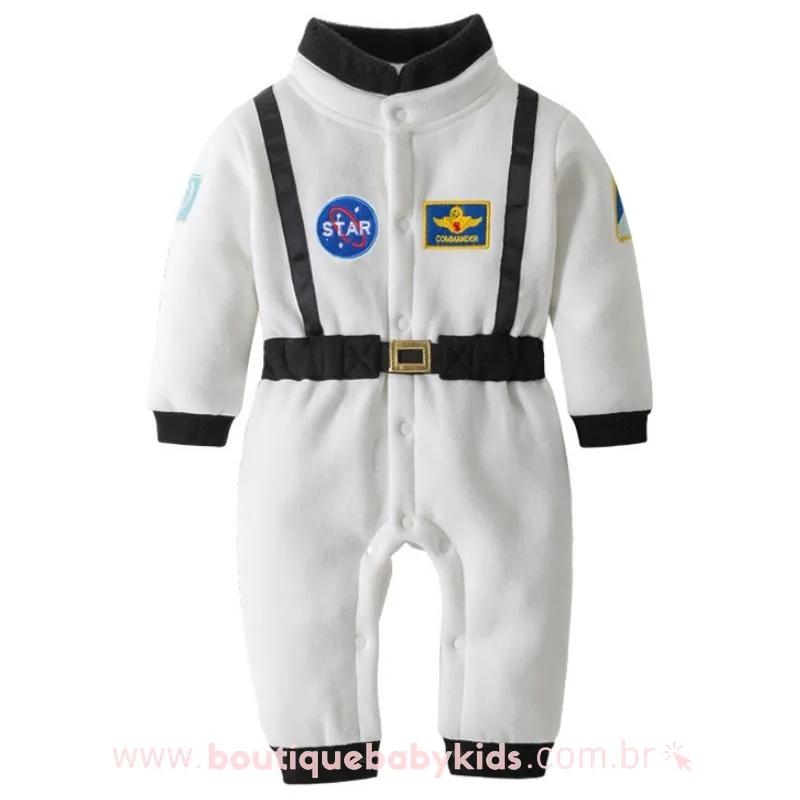 Macacão Bebê Fantasia Astronauta Branco Manga Longa - Boutique Baby Kids