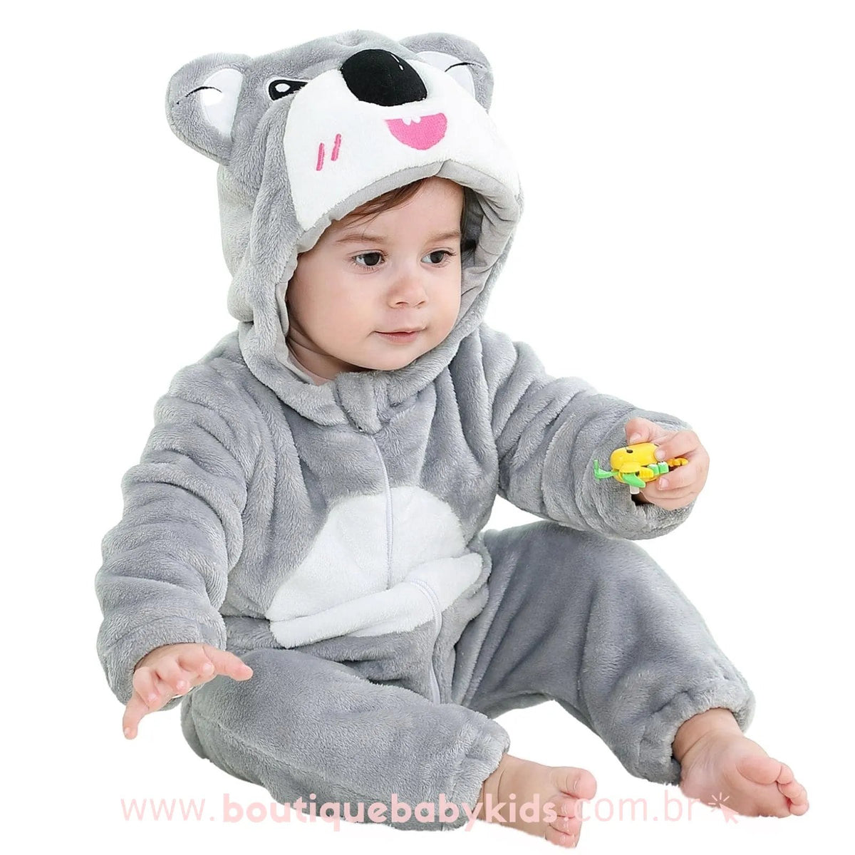 Macacão Bebê Inverno Fantasia Bichinho Coala Cinza - Frete Grátis - Boutique Baby Kids