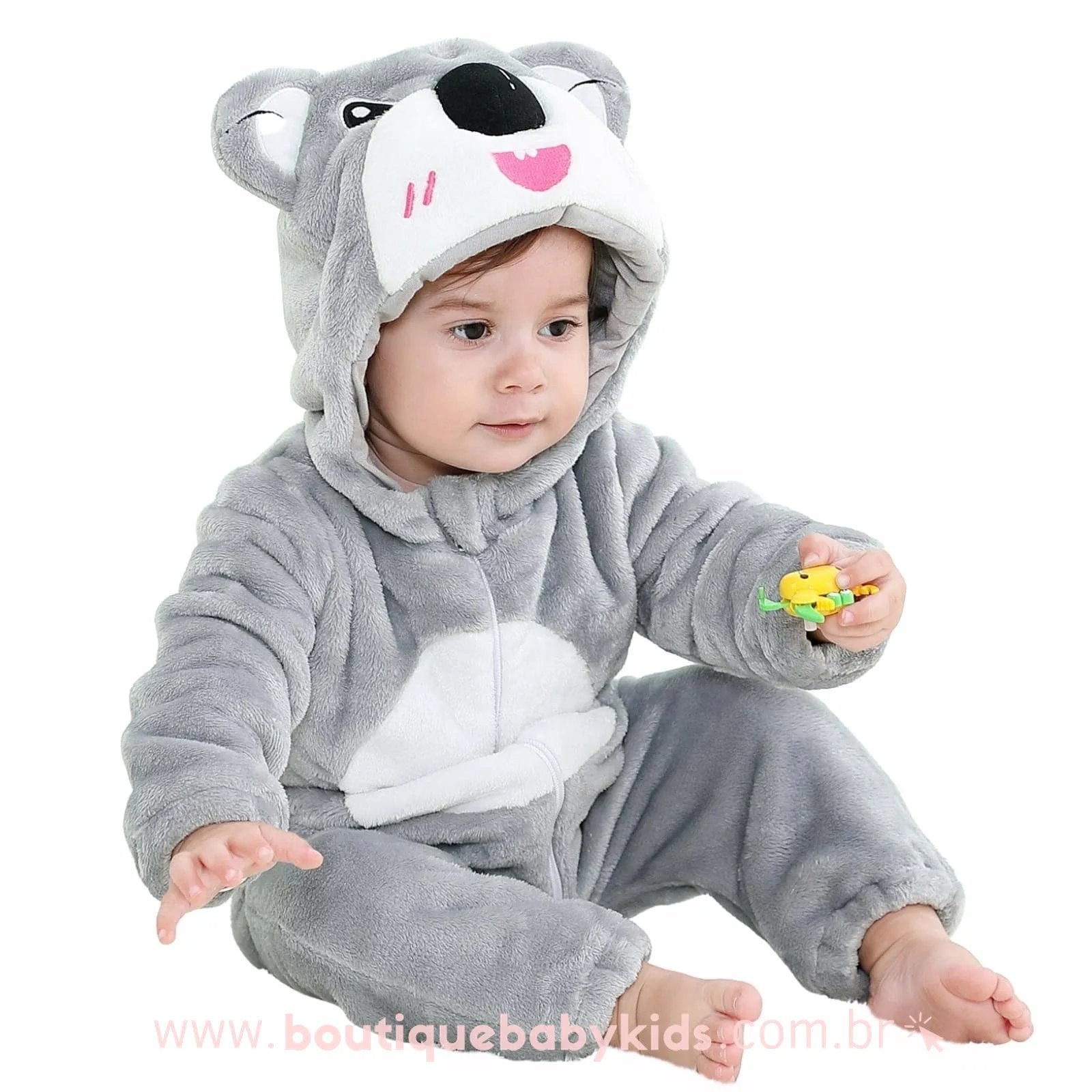 Macacão Bebê Inverno Fantasia Bichinho Coala Cinza - Frete Grátis - Boutique Baby Kids