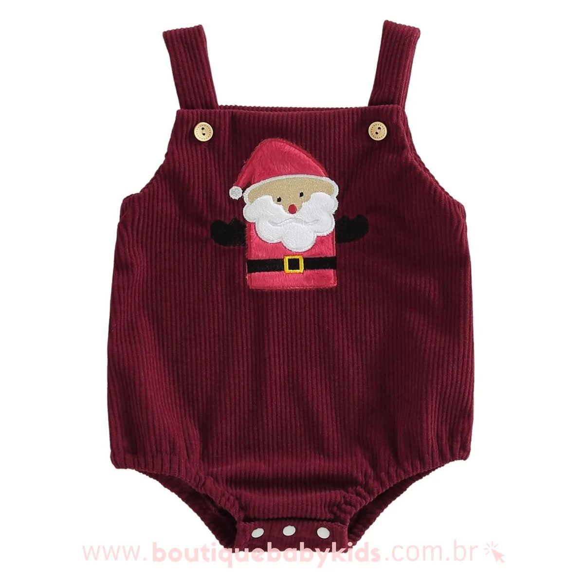 Body Bebê Jardineira Bordado Natal Papai Noel Vermelho - Boutique Baby Kids