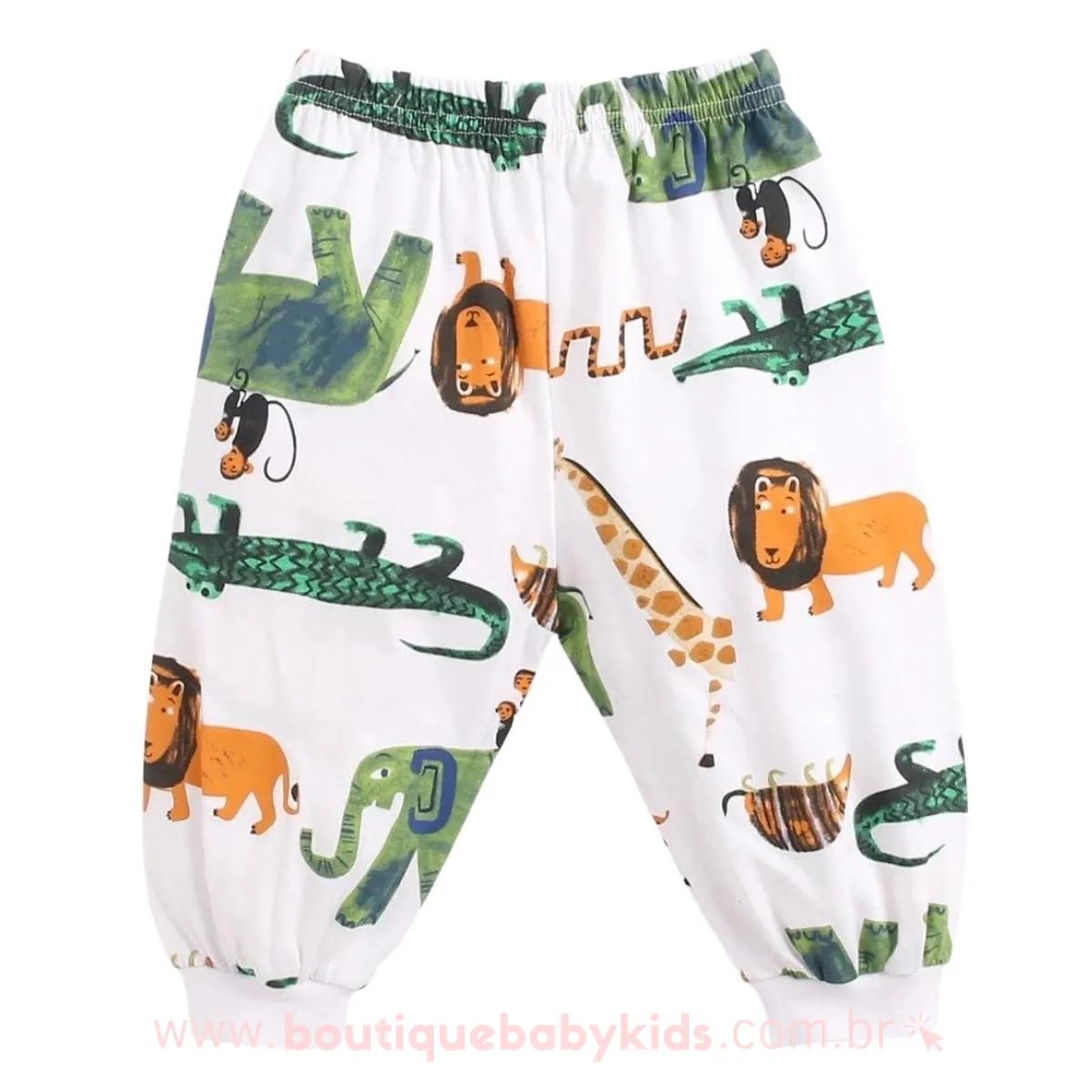 Calça Bebê Estampa Safari Animais Branco - Frete Grátis - Boutique Baby Kids