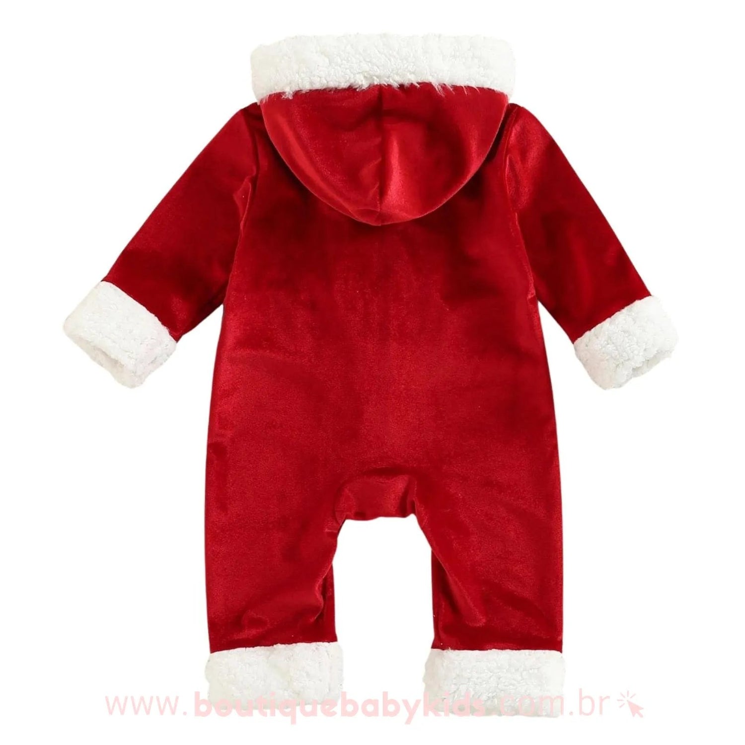 Macacão Bebê Veludo Fantasia Papai Noel com Capuz - Boutique Baby Kids