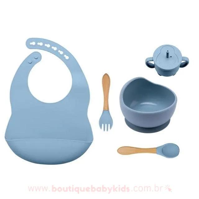 Kit Alimentação em Silicone 5 Peças Azul - Boutique Baby Kids
