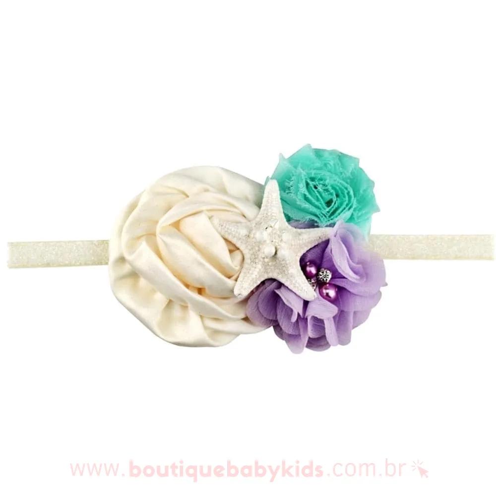 Faixa Bebê Pequena Sereia Estrela-do-Mar Mesversário Creme - Frete Grátis - Boutique Baby Kids