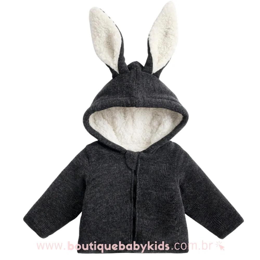 Casaco Bebê Infantil Coelhinho Forrado com Pelos Capuz Orelhinhas Preto - Frete Grátis - Boutique Baby Kids 