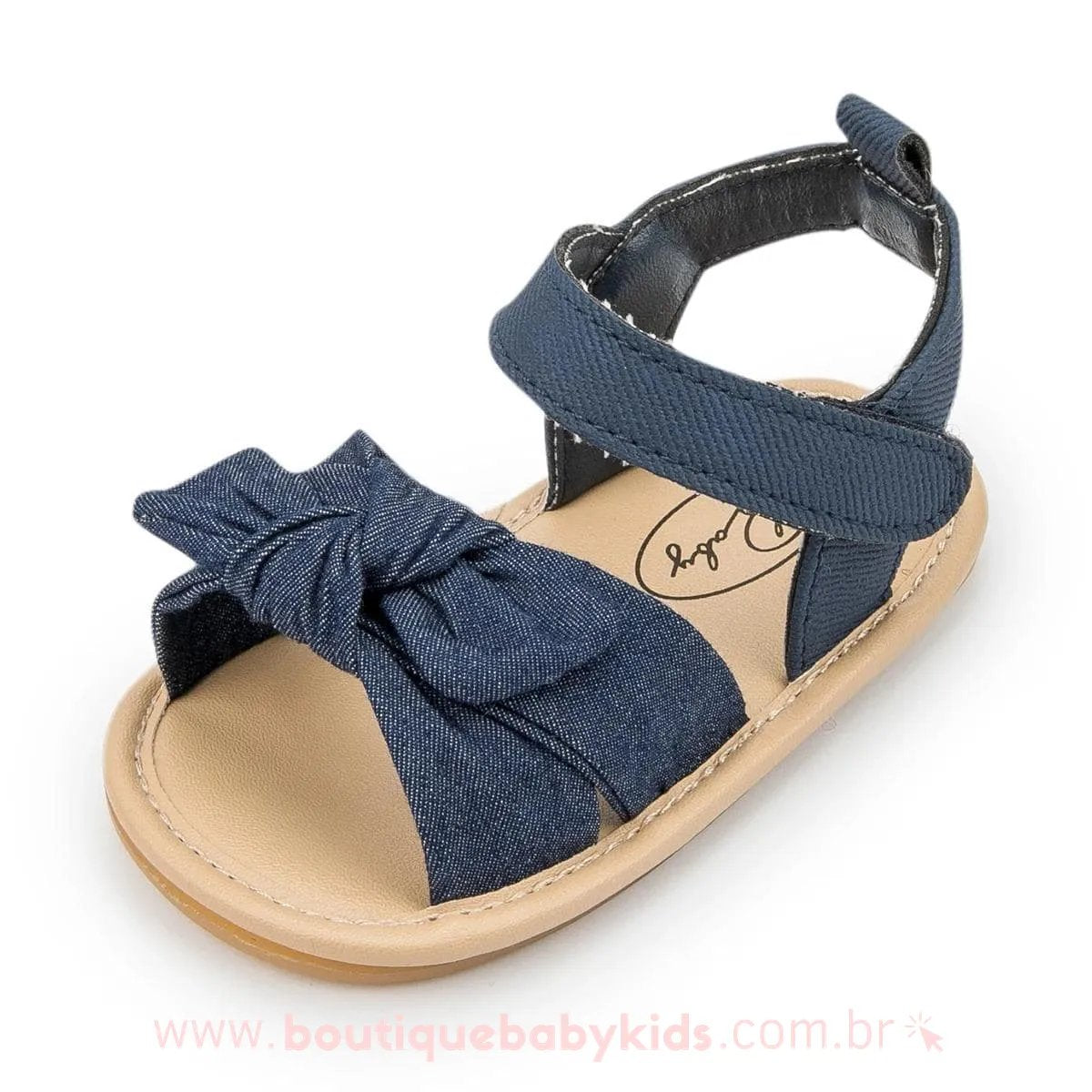 Sandália Bebê Primeiros Passos Laço Frontal Jeans Azul Marinho - Boutique Baby Kids