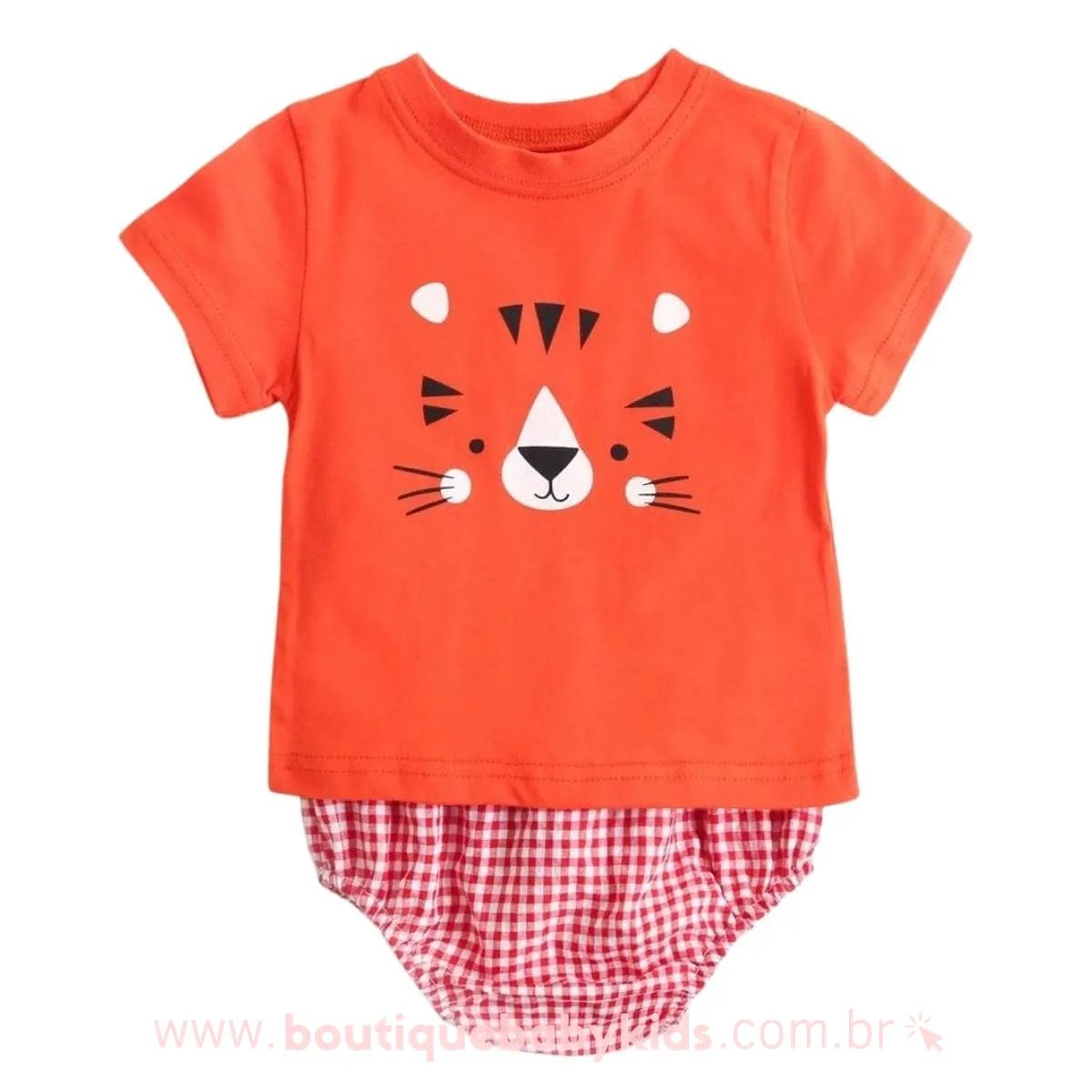 Conjunto Bebê Estampa Tigre com Tapa Fralda Laranja - Boutique Baby Kids