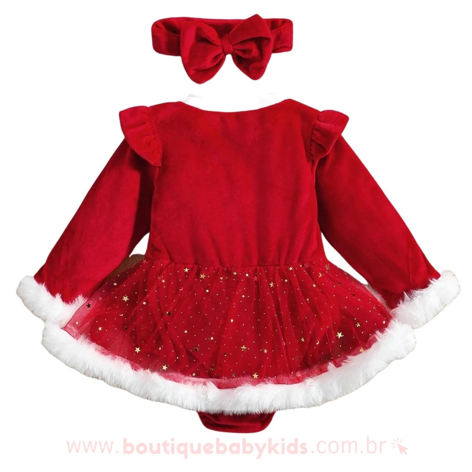 Vestido Bebê Veludo Fantasia Mamãe Noel com Faixa - Boutique Baby Kids