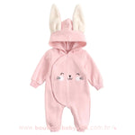 Macacão Bebê Coelhinha Rosa Capuz de Orelhinhas - Frete Grátis - Boutique Baby Kids