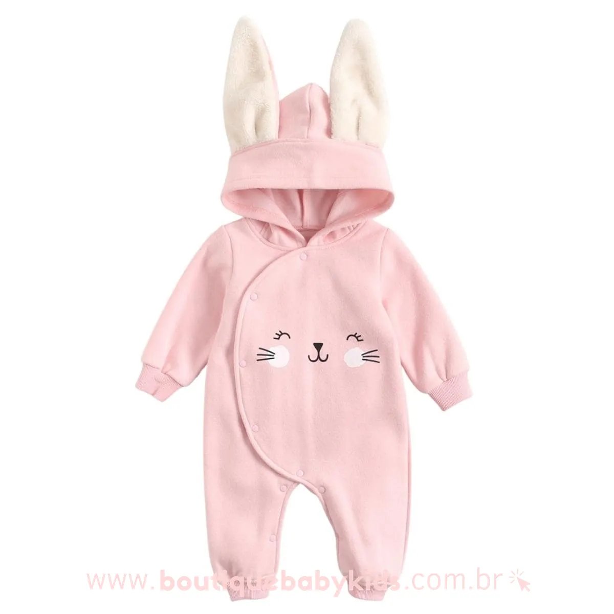 Macacão Bebê Coelhinha Rosa Capuz de Orelhinhas - Frete Grátis - Boutique Baby Kids