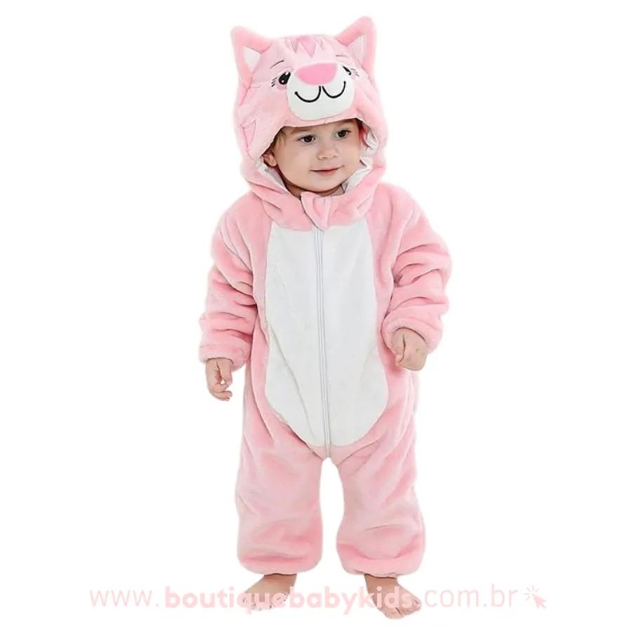 Macacão Bebê Inverno Fantasia Gatinha Rosa - Frete Grátis - Boutique Baby Kids