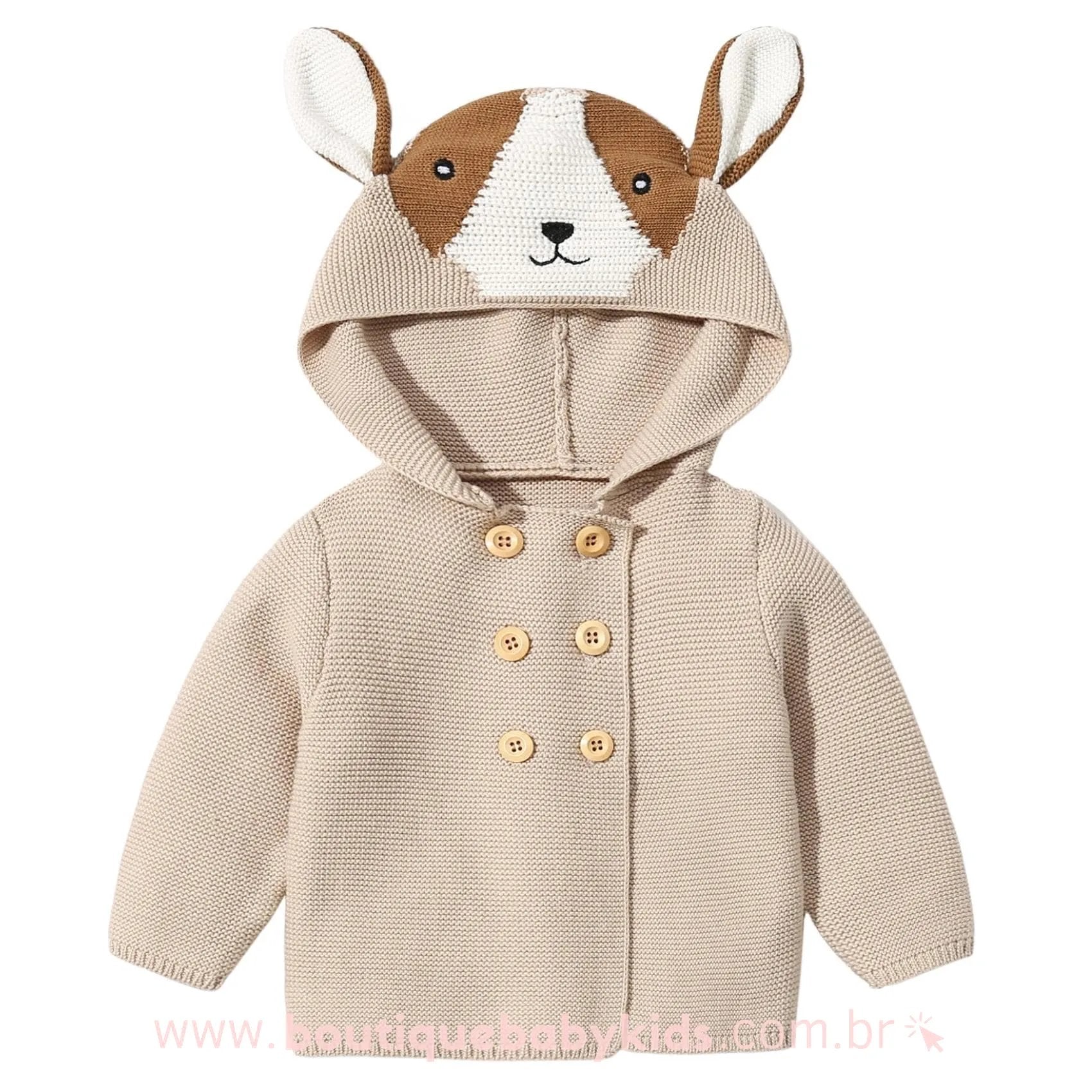 Casaco Bebê Inverno Tricot Cachorrinho Bege com Capuz - Frete Grátis - Boutique Baby Kids #bege