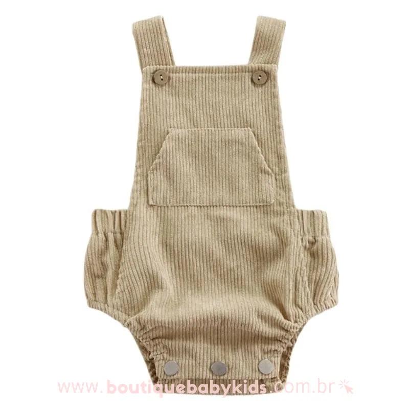 Body Bebê Jardineira Veludo Cotelê com Bolso Bege - Boutique Baby Kids 